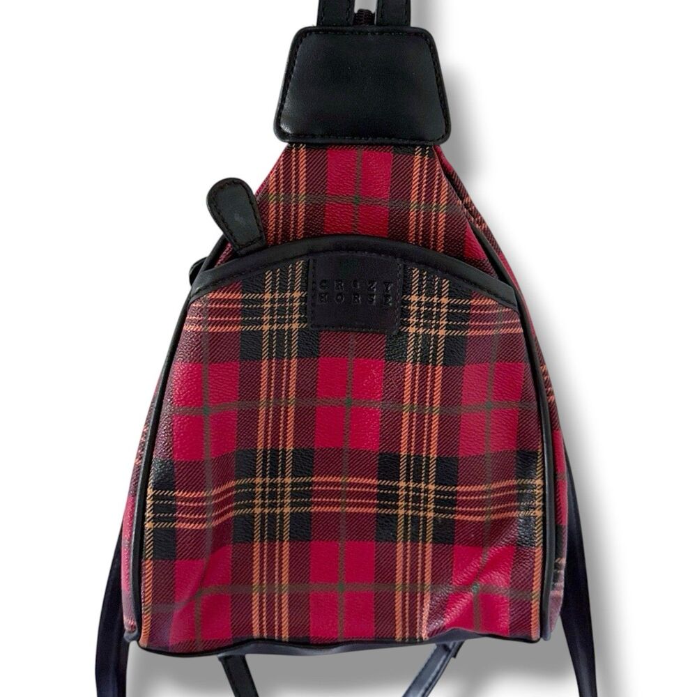 Vintage 90s Red Black Plaid Mini Backpack Dark Academia Grunge Preppy Bag Purse